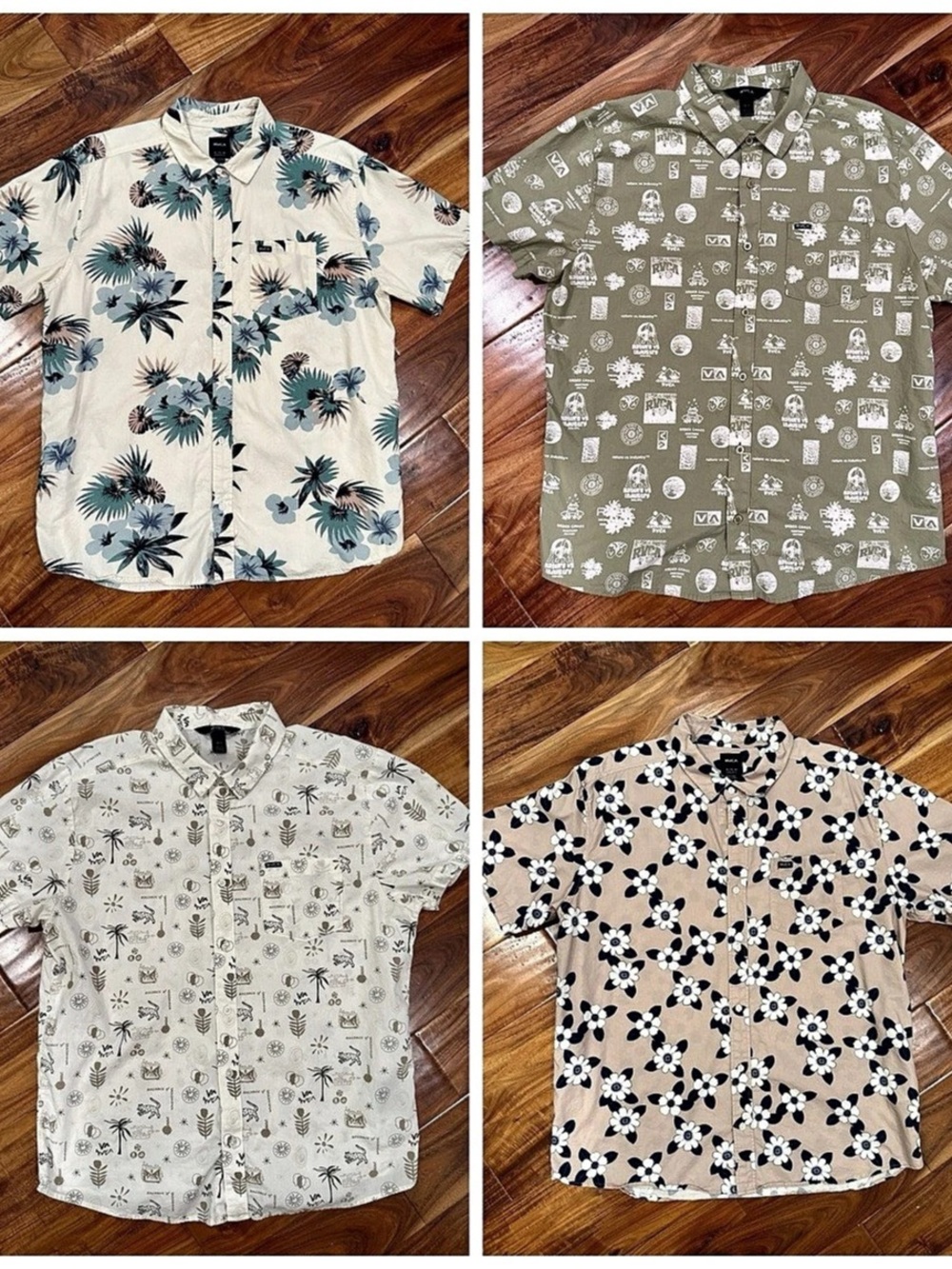 RVCA Men’s Short Sleeve Button-Down Shirts — 4-Pack Bundle